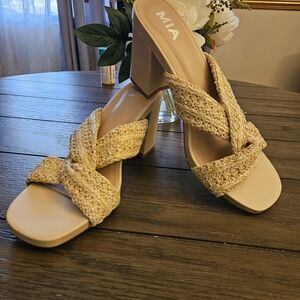 MIA Women's Cream Braided Block Heels